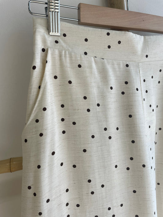 Pantalon fluide à pois beige & café