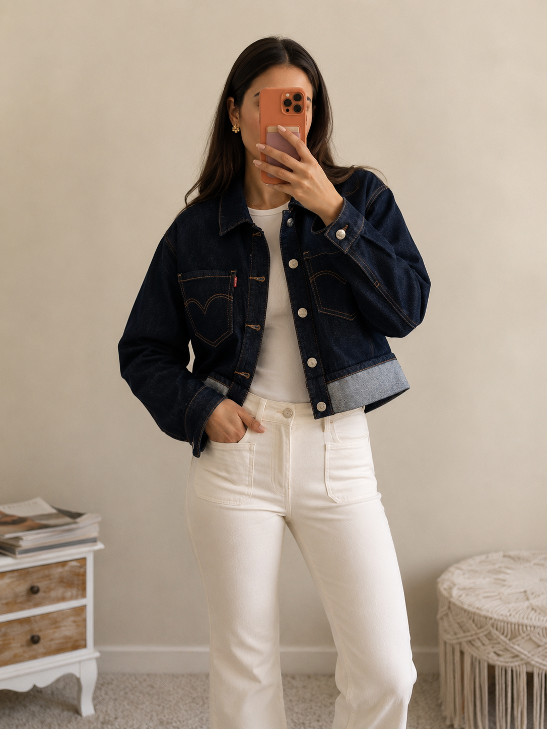 Veste courte en jean brut
