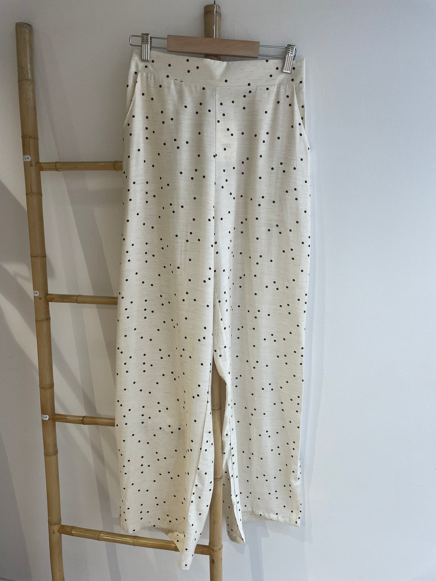 Pantalon fluide à pois beige & café