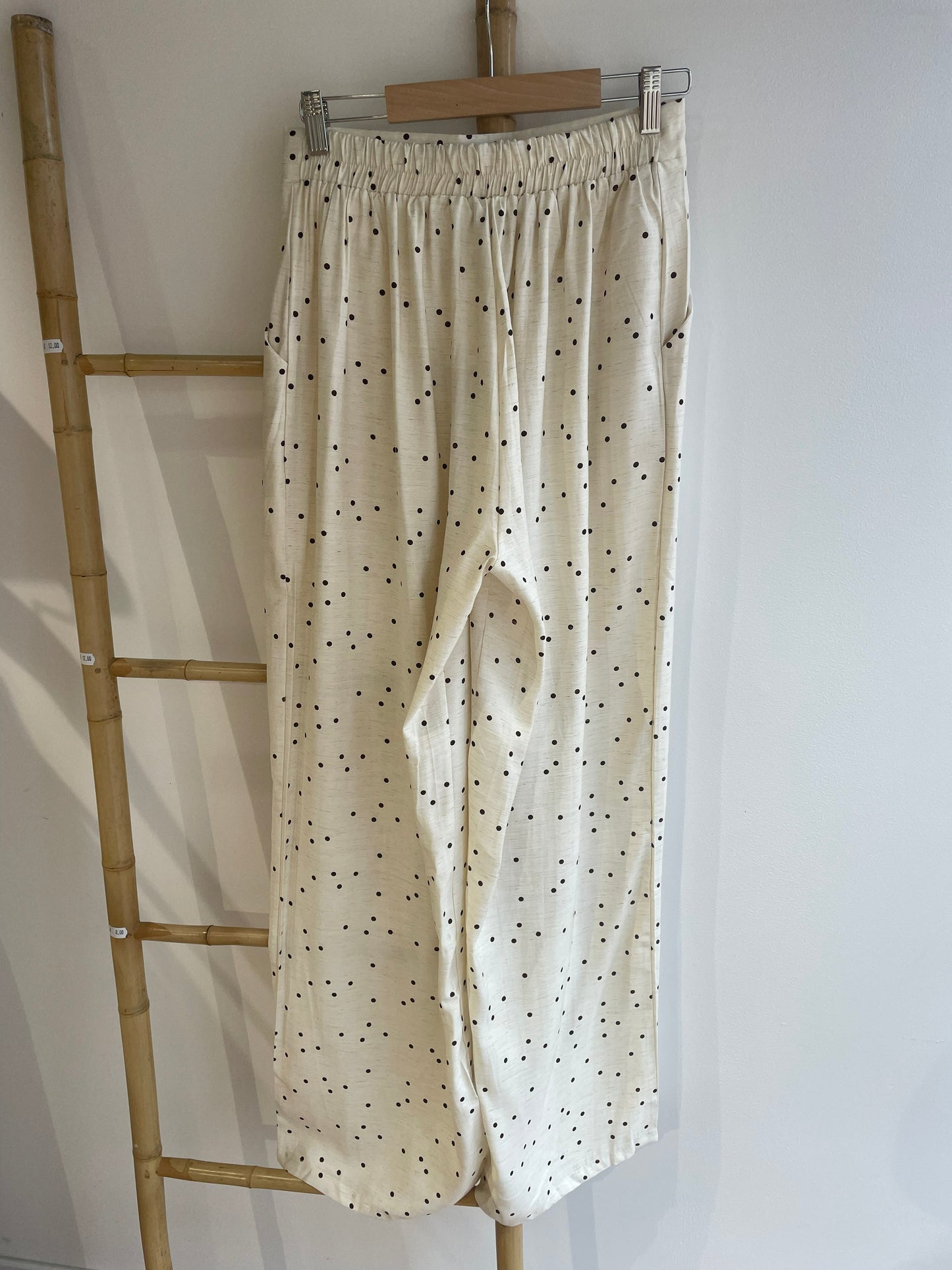 Pantalon fluide à pois beige & café