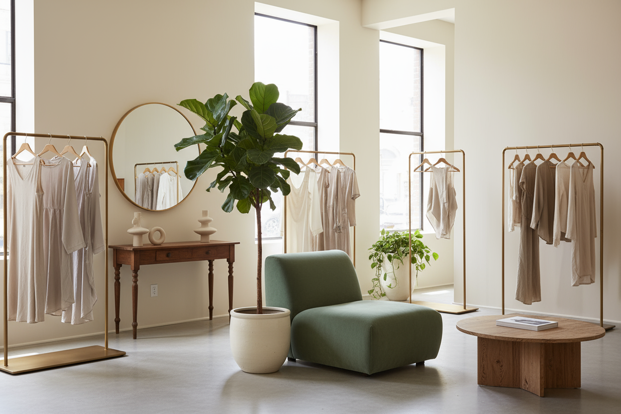 moins de plantes et quelques portant de vetements élégant en métal mordoré